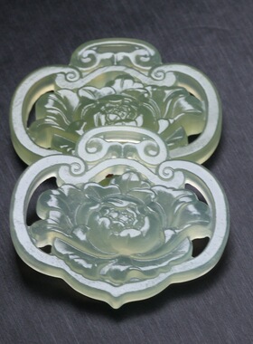 38x44mm天然岫玉牡丹花吊坠 DIY古风步摇压襟璎珞毛衣链配饰