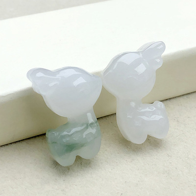 天然金丝玉飘花天山翠小鹿吊坠现货 玉石麋鹿挂件情侣款项坠