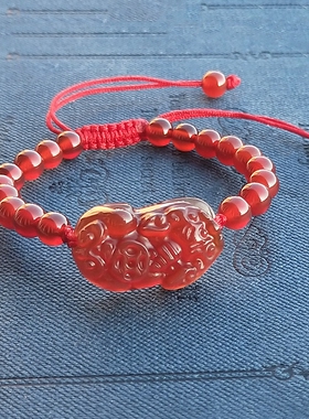 天然红玛瑙貔貅手链可定制刻字