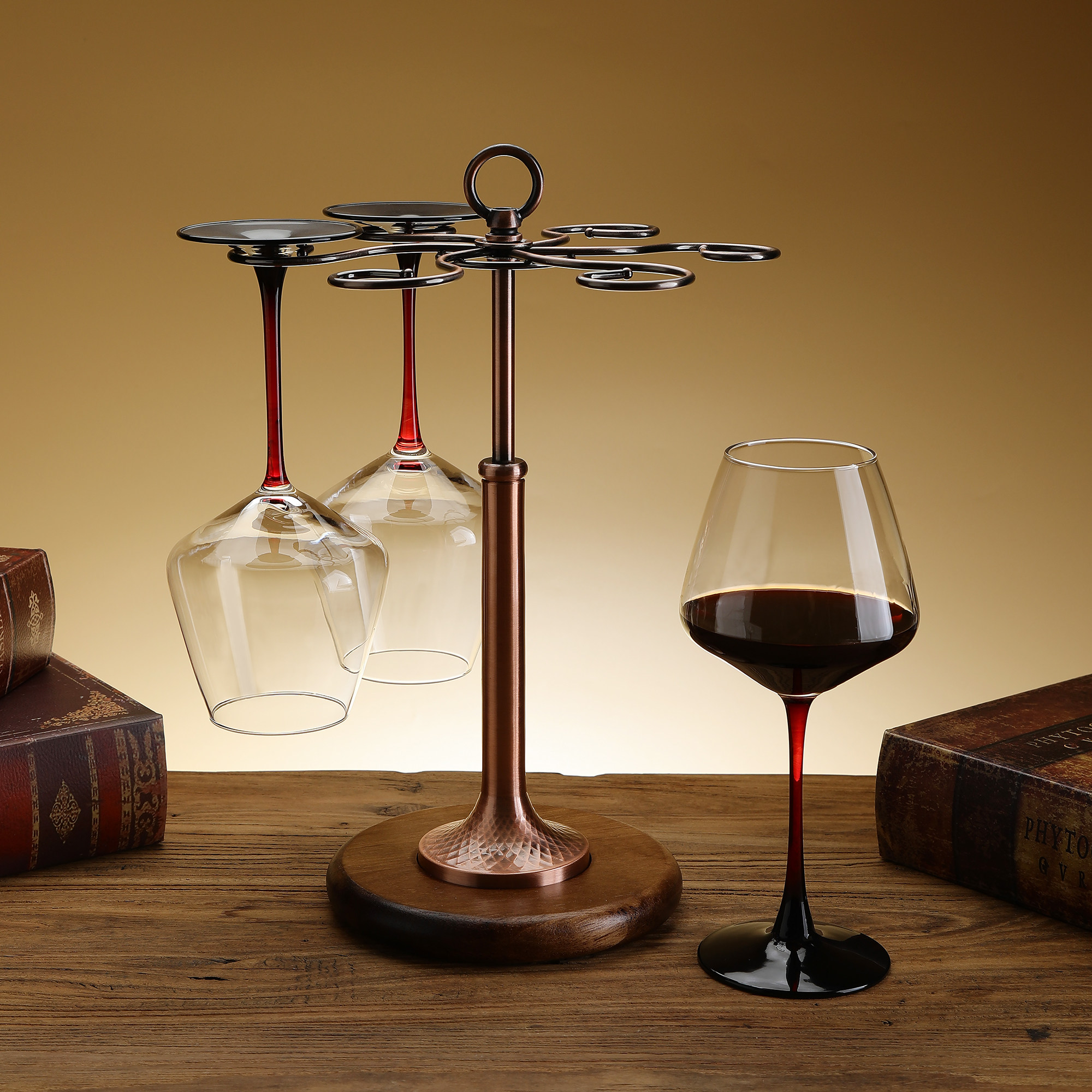 高档实木红酒杯架创意倒悬挂高脚杯架家用吊杯架现代简约展示摆件