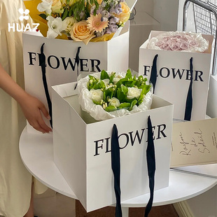 Flower鲜花手提袋ins风纸袋花束礼物包装 袋大号牛皮纸袋子花艺资
