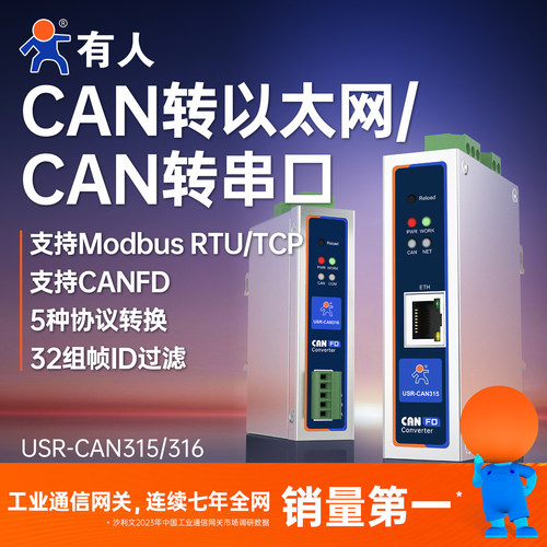 有人CANFD转换器CAN转串口/网口