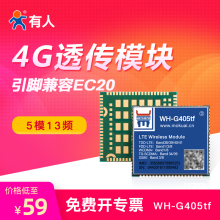 4g透传模块五模十三频引脚兼容EC20串口透传标准AT指令WH-G405tf