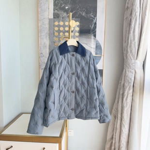 设计感 重工刺绣灯芯绒撞色翻领 重磅环保防水工艺宽松羽绒服 女