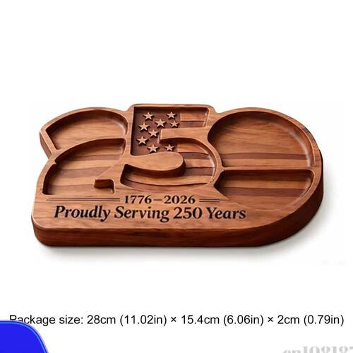1776-2026 Wood Serving Tray Multi-Grid Natural Wood Serving