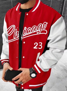 Manfinity Men's Letter Print Color-block Baseball Jacket Mot
