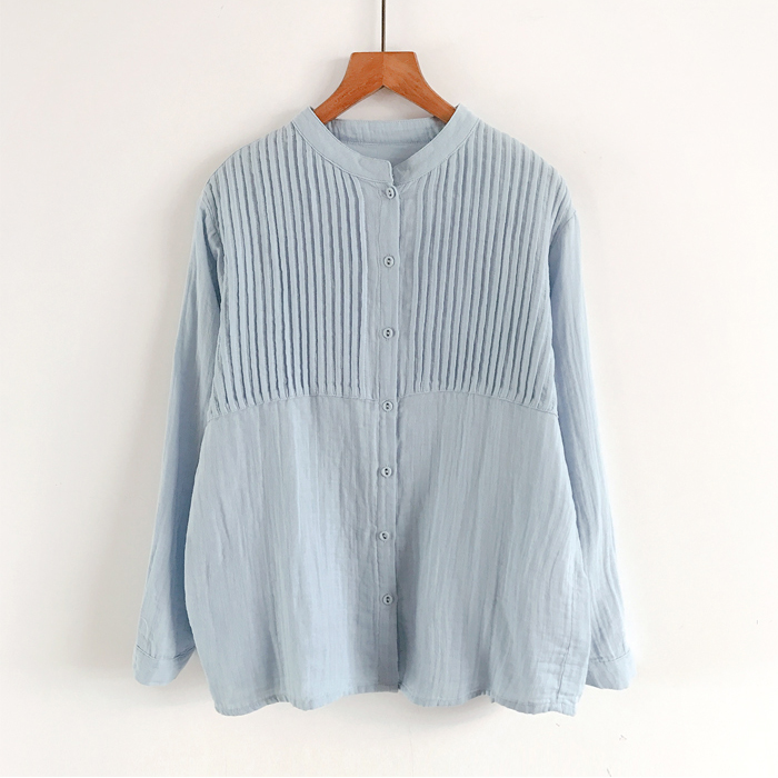 2023 Autumn New Blouse Simple Temperament Stand-Up Collar Or