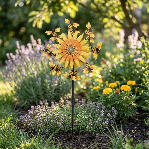 Metal Sunflower Bee-Wind Spinner Outdoor Garden Decoration M