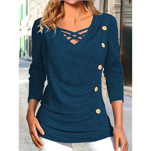 Autumn and winter fashion elegant solid color button cross s