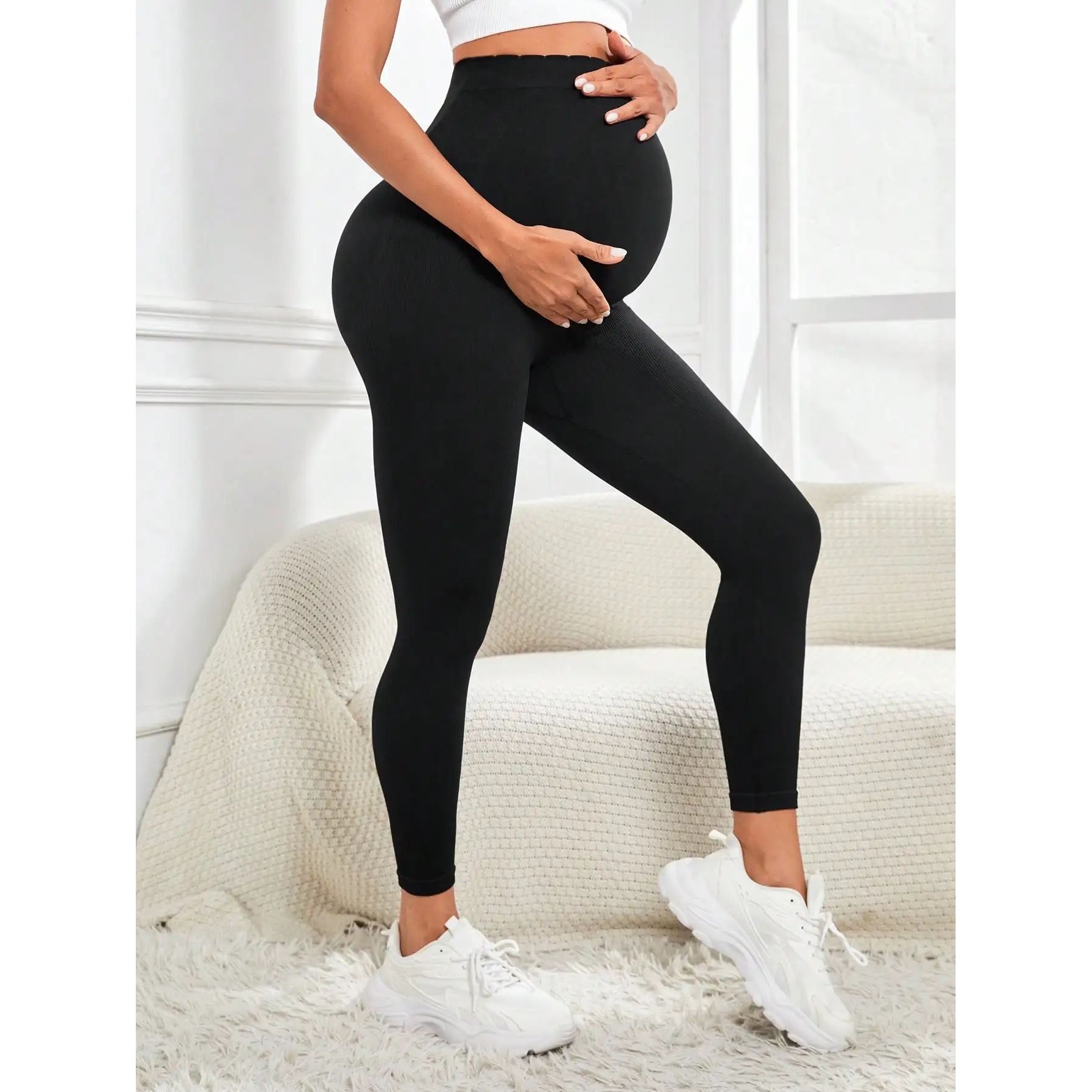 Solid Color Maternity Pants For Pregnant Women, High Waist B