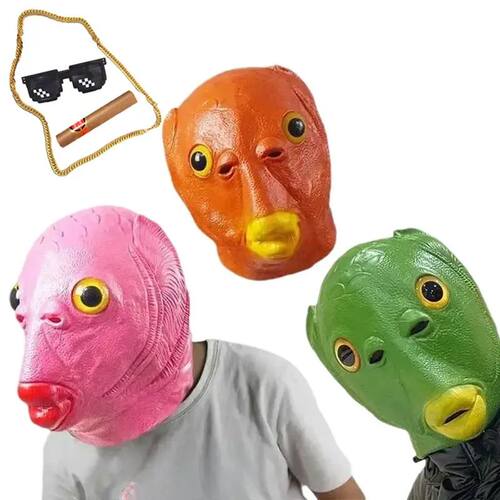 Cospaly Green Fish headed Monster Mask Murloc Hair Mask Fish