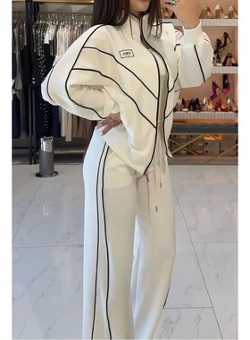 Women Fashion Elastic Waist Lace-up Solid Sport Outfits Casu