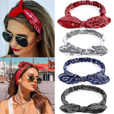 New Women Boho Soft Solid Print Headbands Vintage Cross Bowk