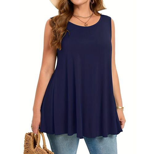 Plus Size Simple Solid Tank Top Casual Crew Neck Sleeveless