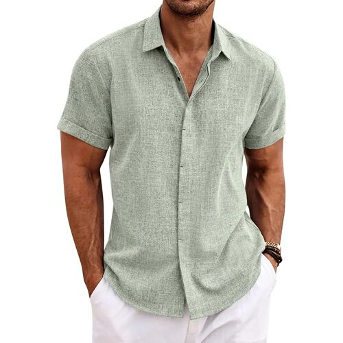 Men's Fashion Casual Solid Color Shirt Pullover Button Linen