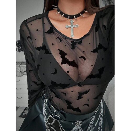 Plus Size Dark Bat Flocking Flower Stretch Knit Plus Size Wo