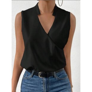 Plus - Size Women's Solid Color V - Neck Racerback Black Tan