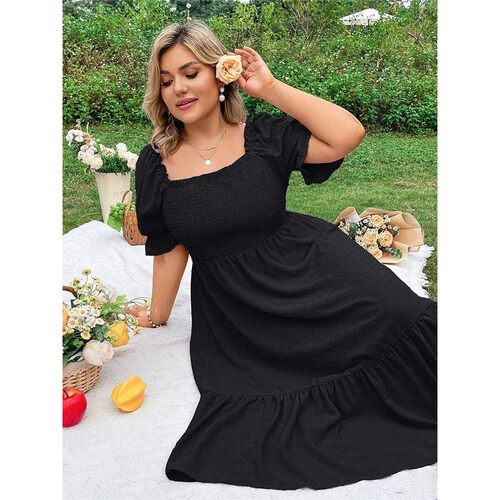 Ladies Large Size Romantical Pure Color Back-tied Dress Eleg