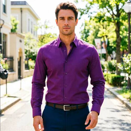 Violet men's stretch shirt, white black blue long sleeved sh