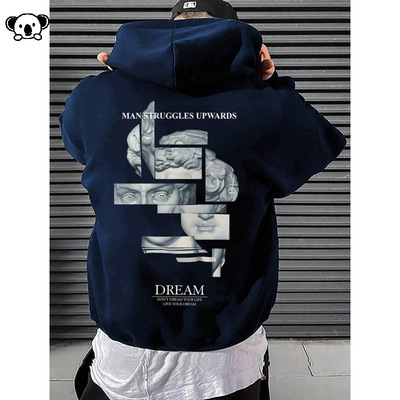 K 45670 Men Loose Fit Hoodie Slogan Graphic标语印花卫衣
