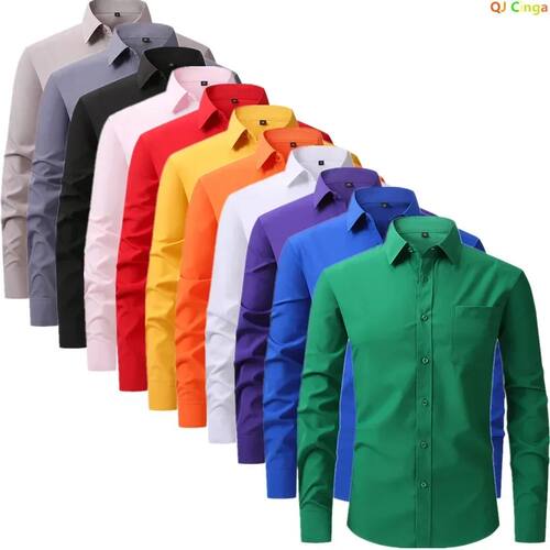 2026 Men's Red Long-sleeved Shirt, Single-breasted Square Co
