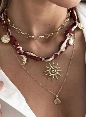 SHIXIN 3pcs/set Bohemian Golden Moon Sun Conch Pendant Neckl