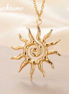Lucktune Vintage Chic Sun Pendant Necklace Stainless Steel S
