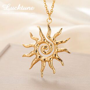 Lucktune Vintage Chic Sun Pendant Necklace Stainless Steel S