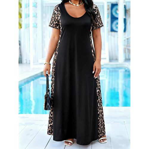 Plus Size Women's Leopard Print Maxi Dress Summer Casual Sho