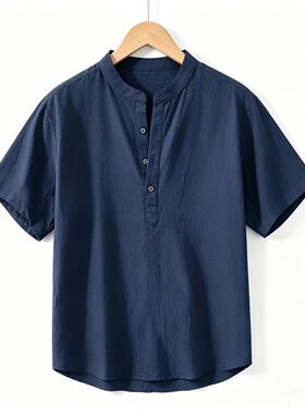 Men's Short Sleeve T-shirt Cotton and Linen Casual Men T-shi
