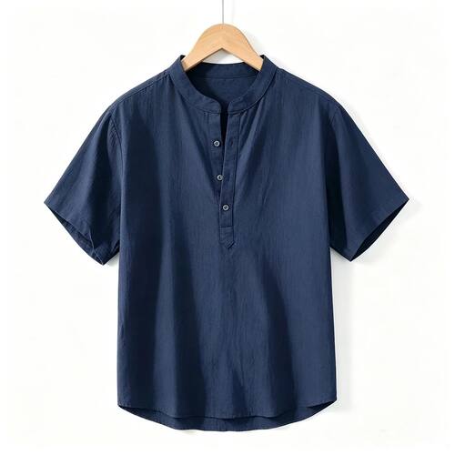 Men's Short Sleeve T-shirt Cotton and Linen Casual Men T-shi