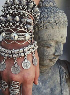 Vintage Ethnic Exaggerated Coin Pendant Bracelets For Women