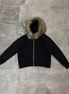 Y2K Zip up hoodie Faux Fur Collar Harajuku Rock Goth Top Ret