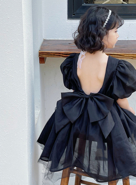 Pink Butterfly-knot Party Dresses For Girls Summer Kids Puff