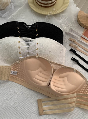 Women Sexy Strapless Bra Wireless Lace Strap Cross Backless