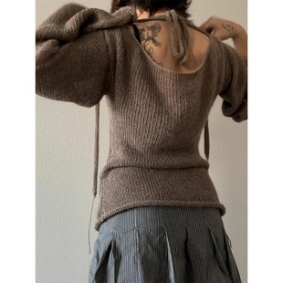 Sleeve Back Sweaters Tie shirt Boat Fashion Long Women