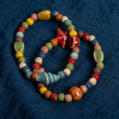 Handmade Colorful Starfish & Seashell Ceramic Beaded Bracele