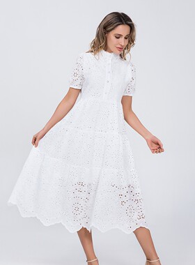 Marwin Cotton Hollow Out Summer White dress Women Holiday Pe