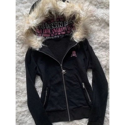 Y2K Black Fur Collar Zipper Sweatshirt Hoodie Sexy Women Swe