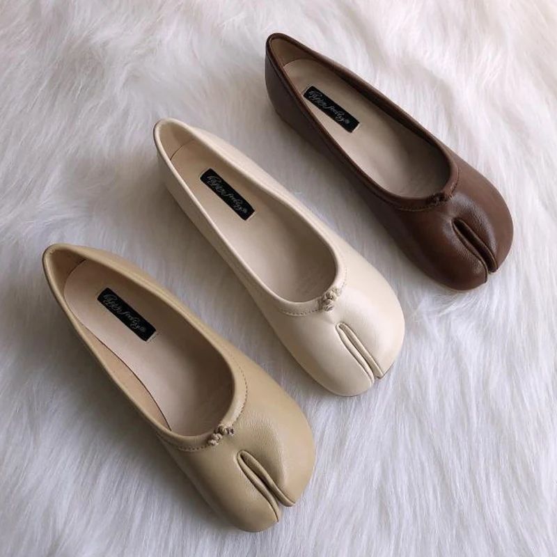 Tabi Ninja Shoes Woman Microfiber Leather Comfy Flats Split