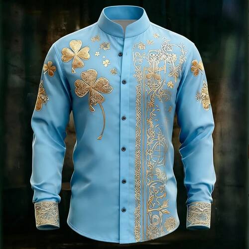 4-leaf grass men's long sleeved shirt, casual and comfortabl