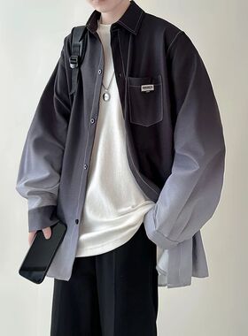 Men's shirt Gradient Plicated Long Sleeve Shirts Loose Korea