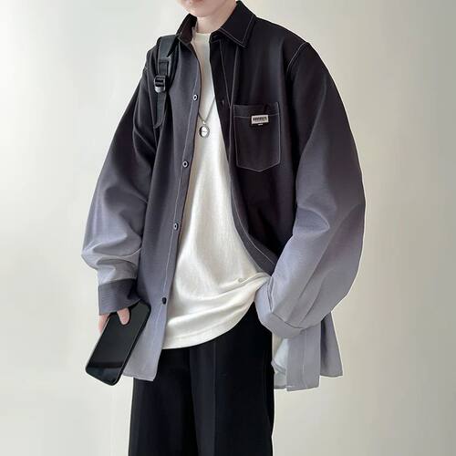 Men's shirt Gradient Plicated Long Sleeve Shirts Loose Korea