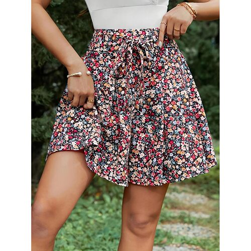 Plus Size Women's Skort Floral Print High Waist A-Line Summe