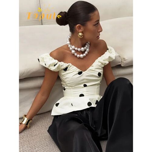 Vintage Polka Dot Backless Tank Tops Woman Summer Street Chi