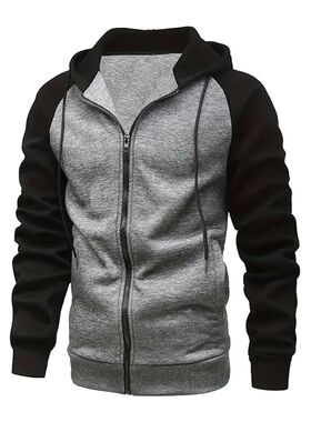 New Men's Zip-Up Color Block Hoodie with Casual Stylish & Du