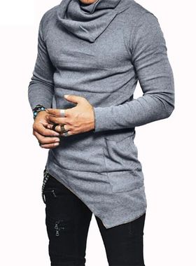 Men's Hoodies Unbalance Hem Pocket Long Sleeve Sweatshirt Fo