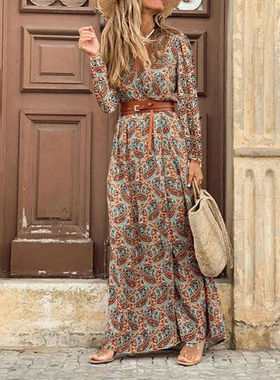 Autumn Dress 2023 Women New Fashionable Bohemian V-neck Flor