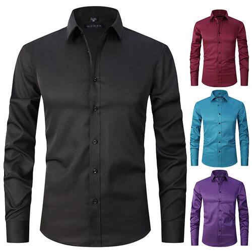 New Stretch Bamboo Fiber Long-sleeved Men's Shirt Anti-wrink