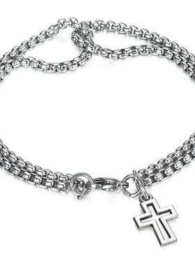 Men's Fashion Double Chain Cross Hollow Wrist Bracelets Lobs